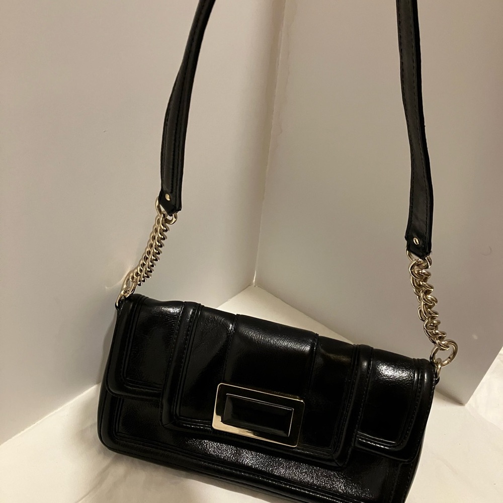 Classy Black Leather Banana Republic Shoulder Bag with Chain Strap
